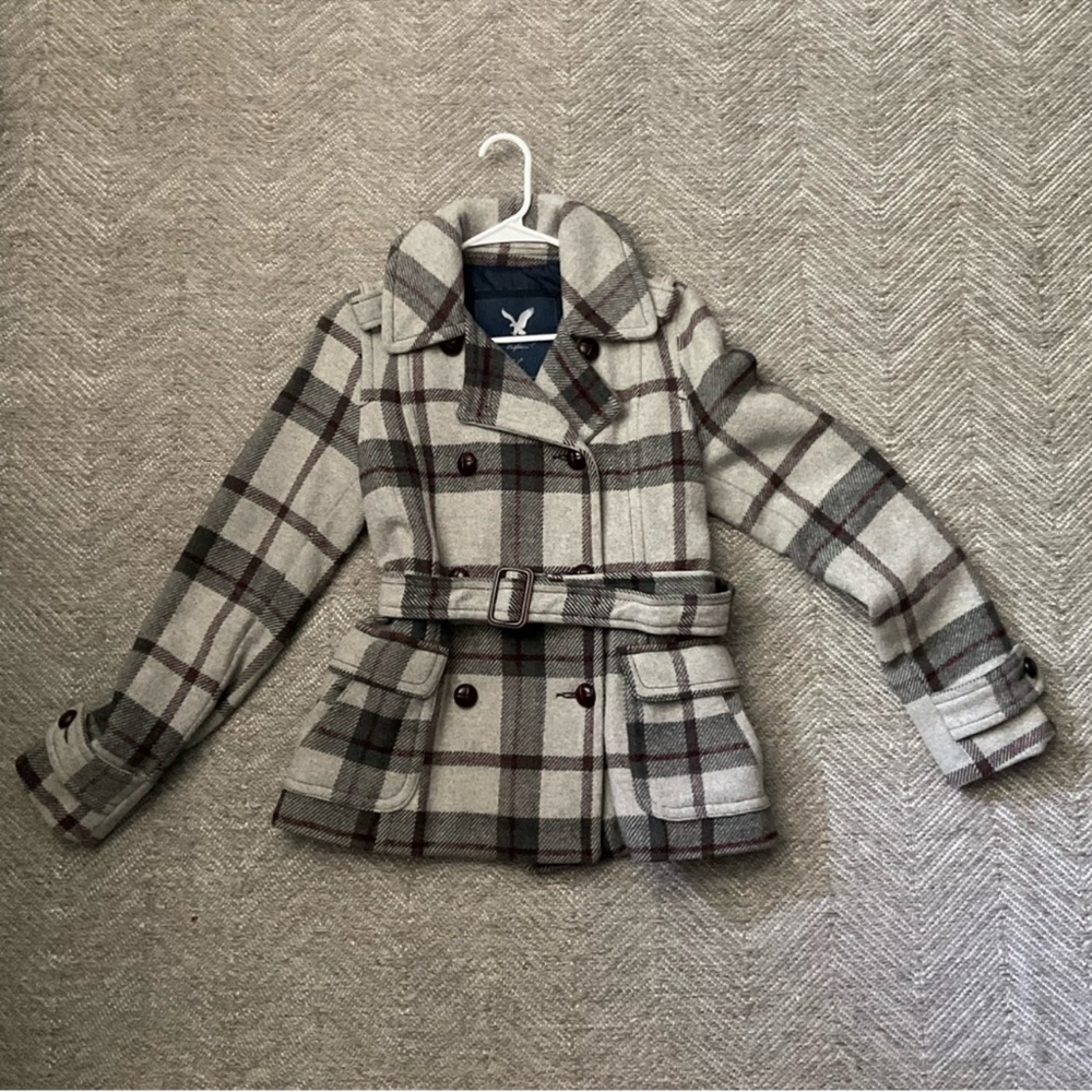 American Eagle Outfitters Plaid Pea Coat